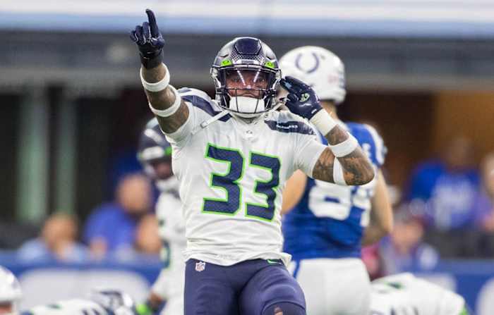 Seattle Seahawks safety Jamal Adams celebrates during a game against the Indianapolis Colts.